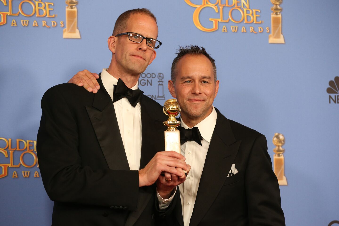 Pete Docter, left, and Jonas Rivera, winners of the best animated feature film for "Inside Out."