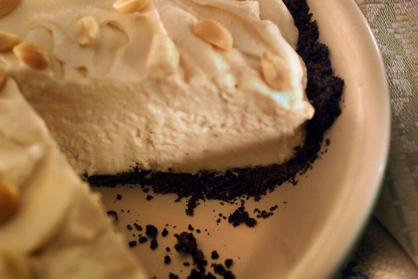 An almost mousse-like texture with a chocolate cookie crust. Recipe: Peanut butter cream pie