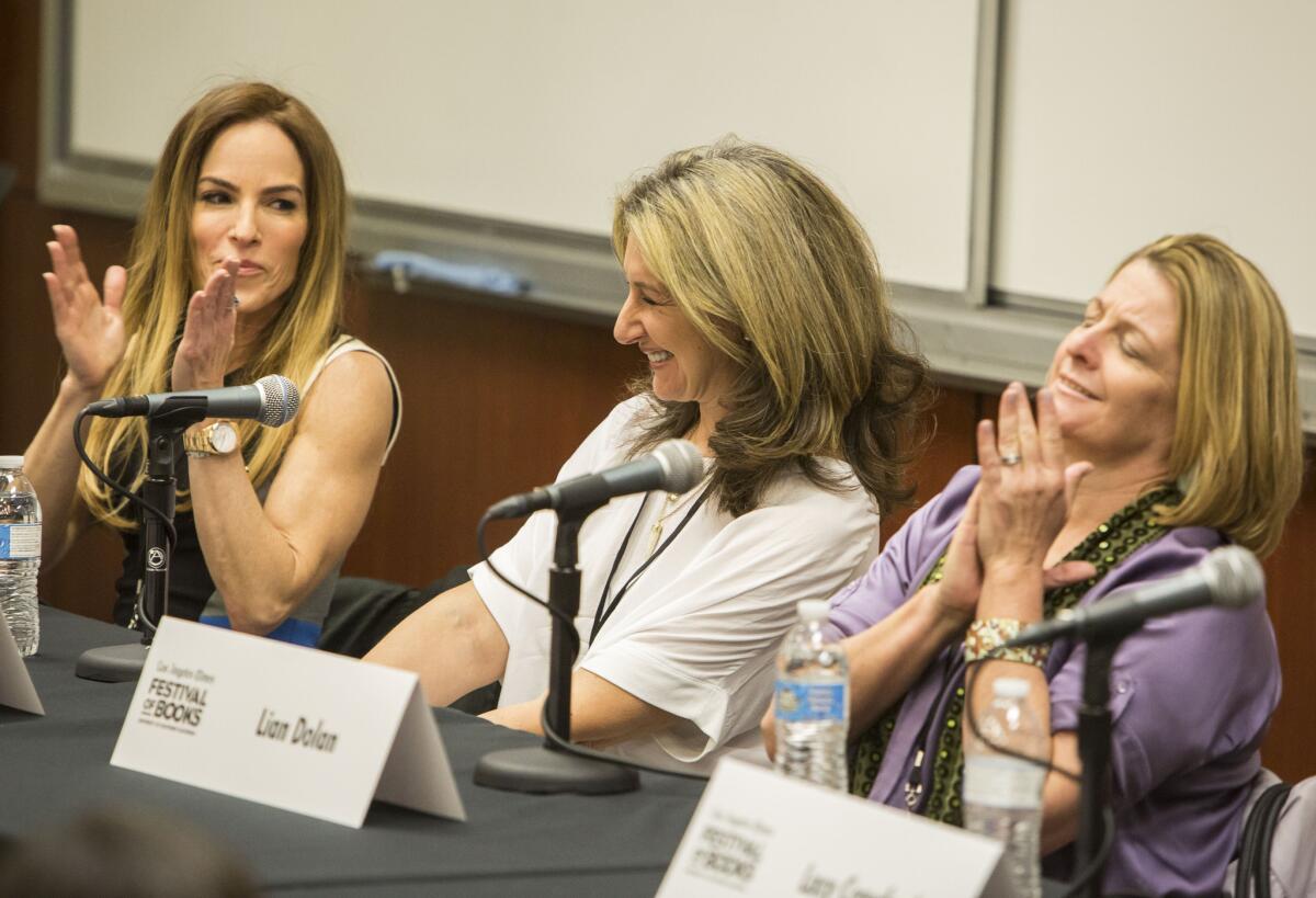 From left, Gigi Levangie, Jane Green and Lian Dolan take part in the "Fiction: Choices and Consequences" panel the Los Angeles Times Festival of Books.