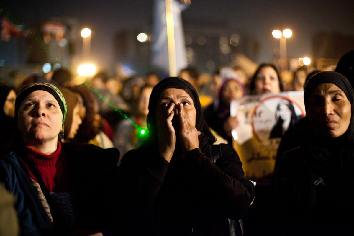 Egyptian women gather to denounce sexual violence and harassment against women in Cairo.