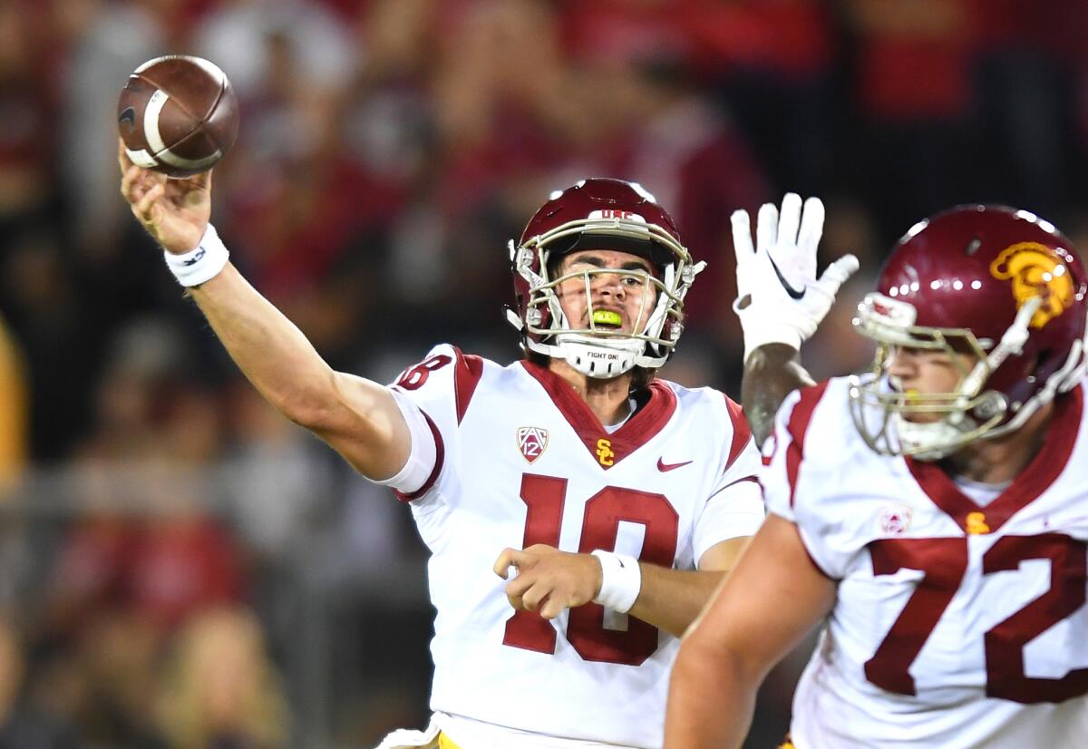 USC quarterback J.T. Daniels gets a pass off against Stanford in the third quarter.