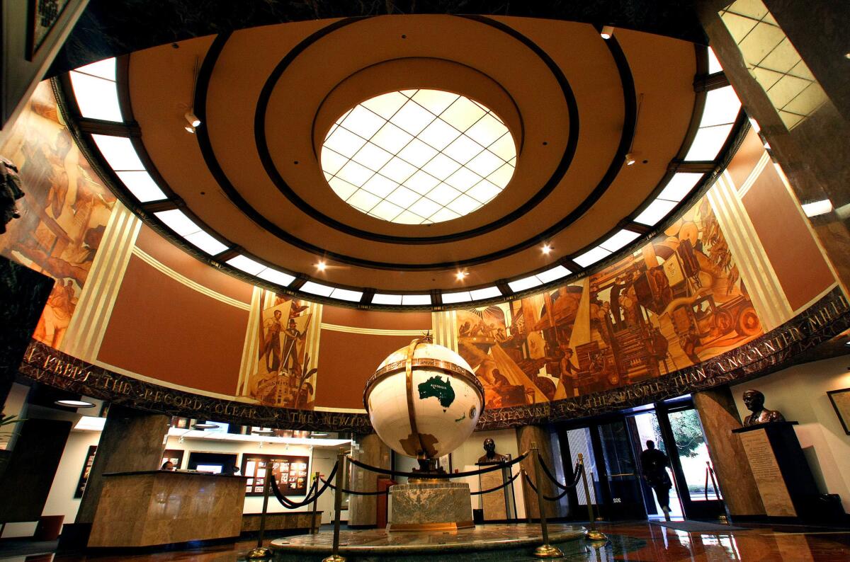 Nov. 16, 2012: The Globe Lobby inside the Los Angeles Times building in downtown Los Angeles.