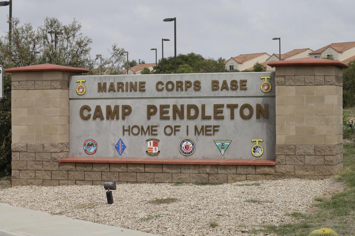 Marine Corps Base Camp Pendleton sign near entrance
