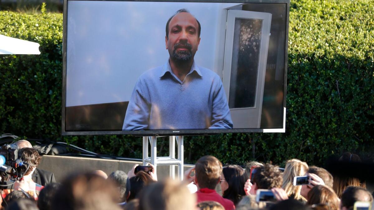 Asghar Farhadi delivers taped remarks from Iran during UTA Rally in Los Angeles.
