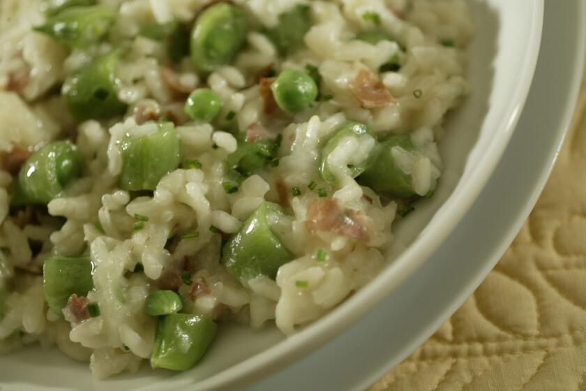 Cut into pieces and stirred into a prosciutto-based risotto, sugar snap peas add a surprising crunch to what is really a souped-up risi e bisi. Recipe: Risotto with sugar snap peas and prosciutto