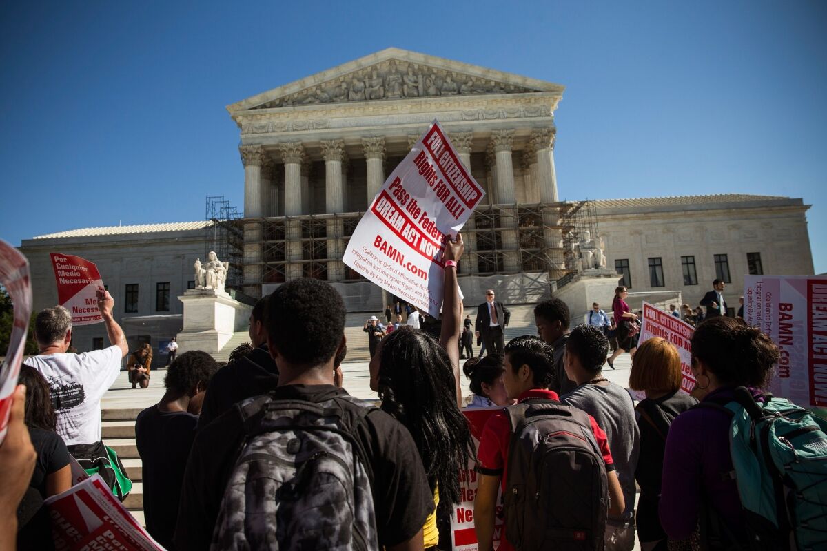 Students demonstrate in support of affirmative action outside the U.S. Supreme Court.