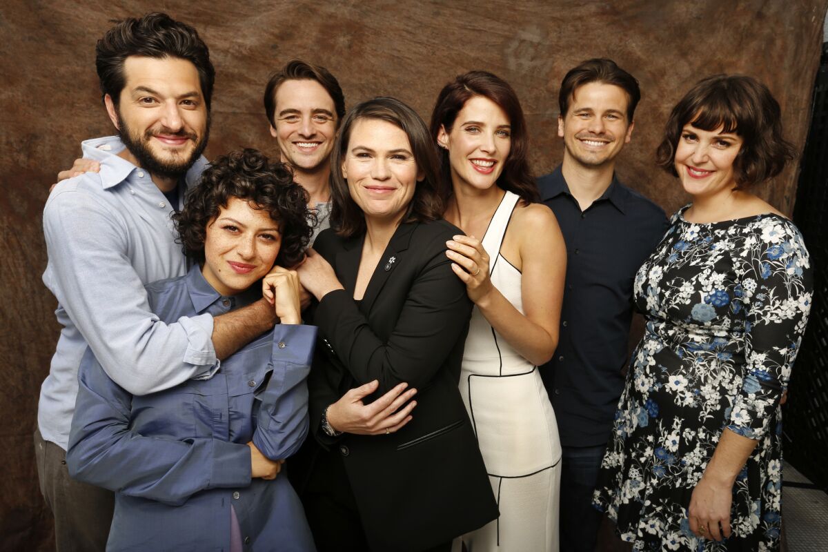 "The Intervention" cast, from left: Ben Schwartz, Alia Shawkat, Vincent Piazza, Clea DuVall, Cobie Smulders, Jason Ritter and Melanie Lynskey in West Hollywood.