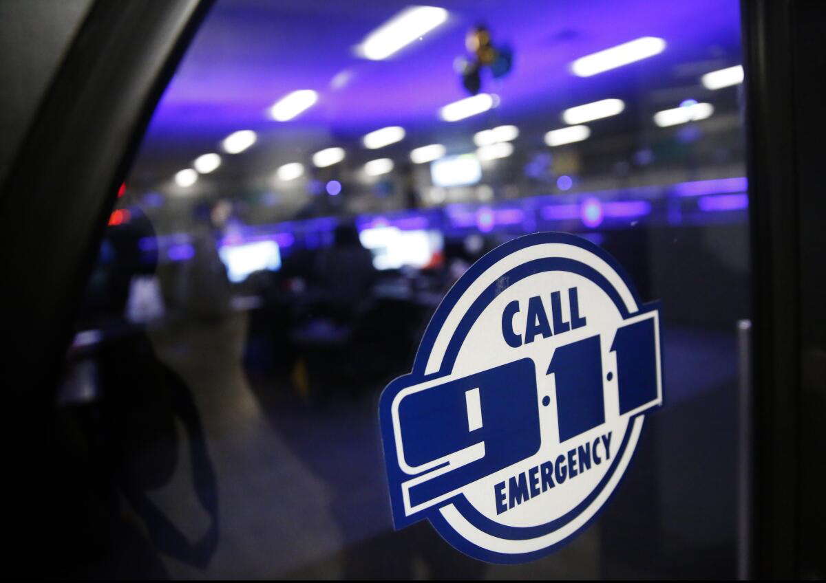The door of a police 911 call center in Dallas
