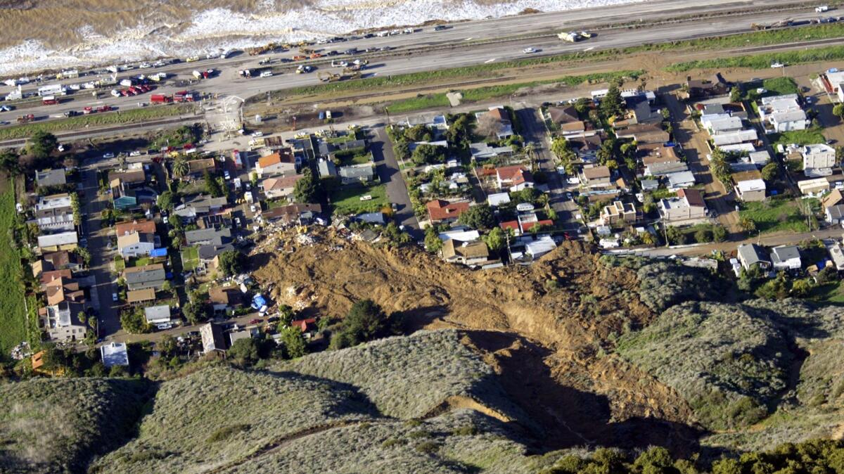 A deep-seated landslide buried 10 people, killing them, in 2005 in La Conchita.