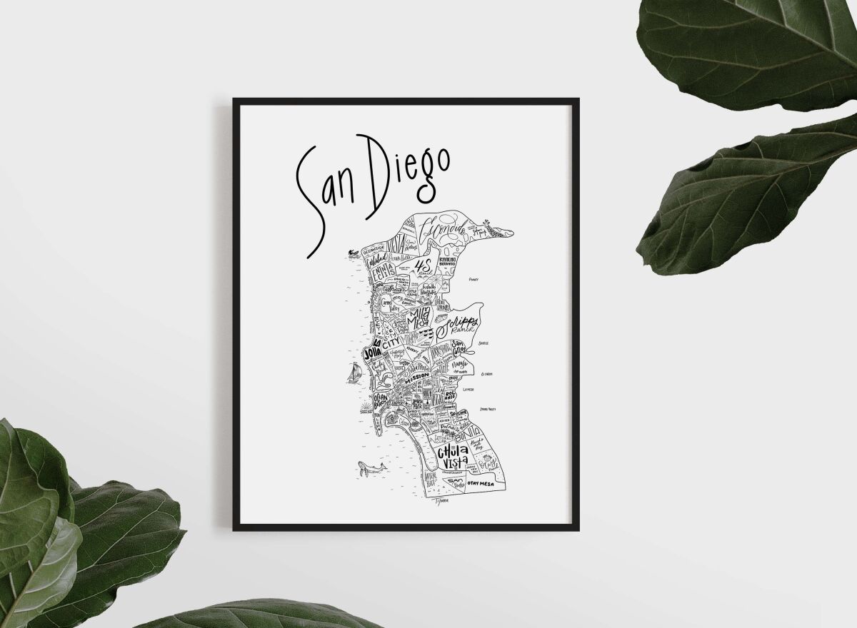 A hand-lettered map of San Diego.