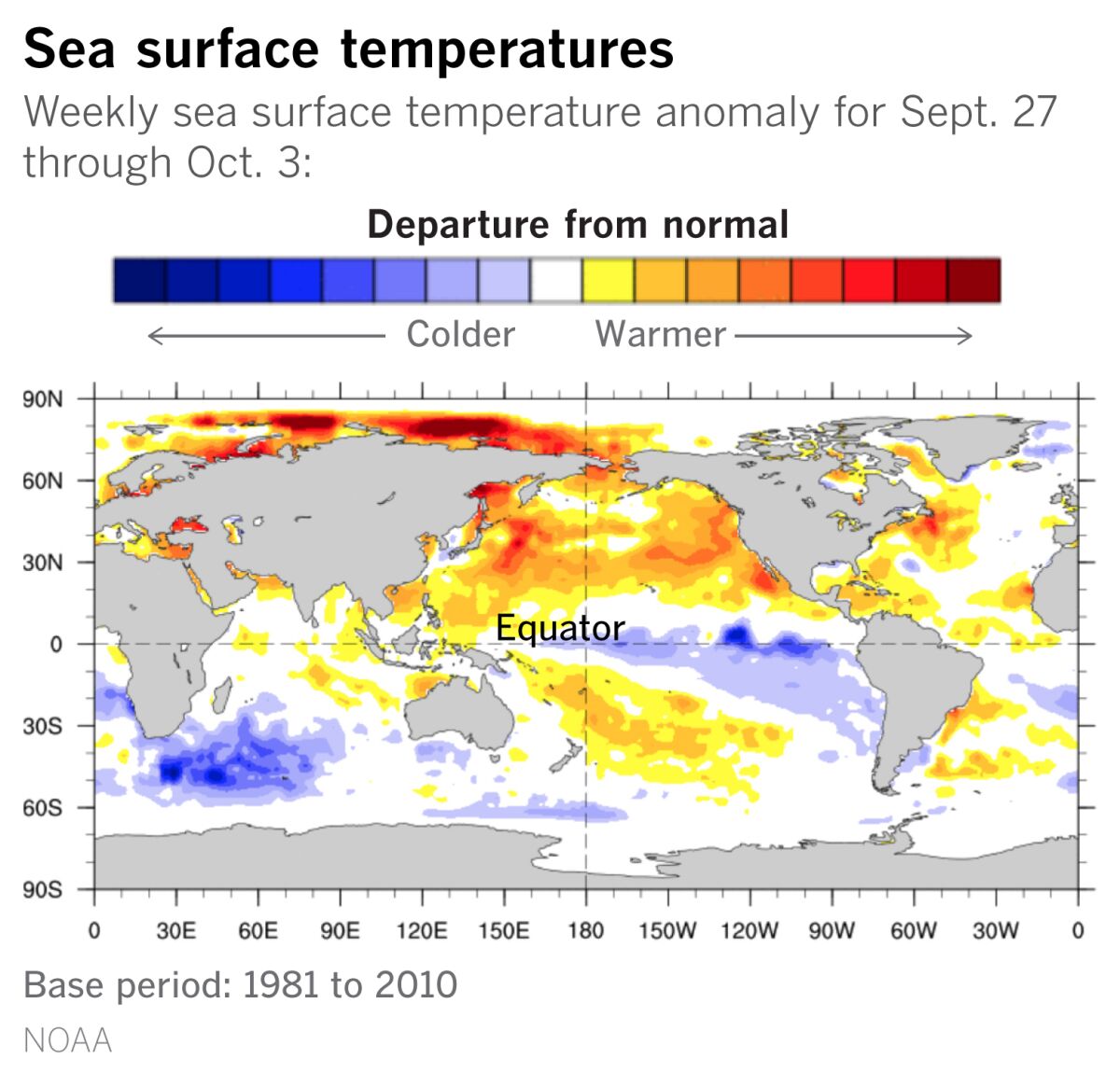 Sea surface temperatures show a strengthening La Niña.
