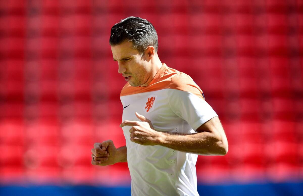 Robin Van Persie of the Netherlands works out during a training session at the Estadio National in Brasilia, Brazil on Friday. The Netherlands will face Brazil in the third place match Saturday.