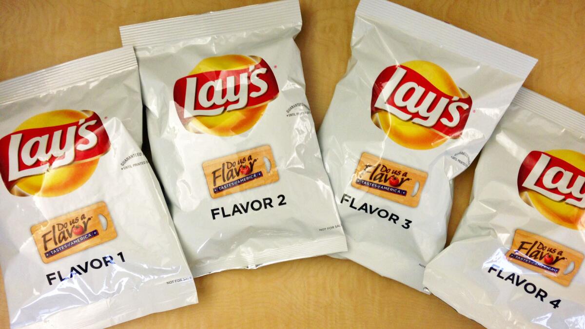 Lay's is having its annual Do Us A Flavor contest to find the next great chip flavor. Pictured are the four mystery flavors, which won't be revealed till later this month.