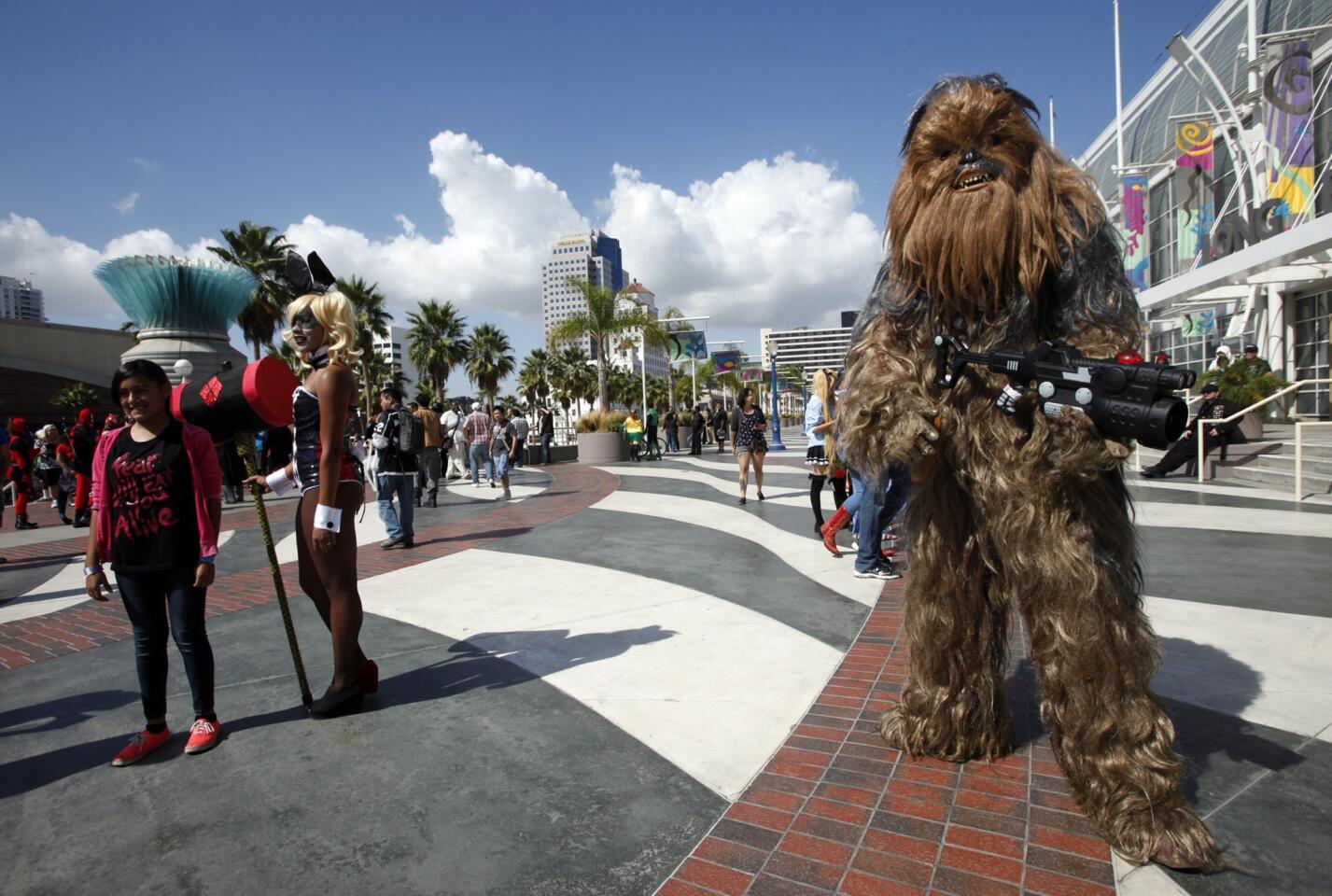 Chewbacca from "Star Wars" makes an appearance at Long Beach Comic Con, held at the Long Beach Convention Center on Saturday.