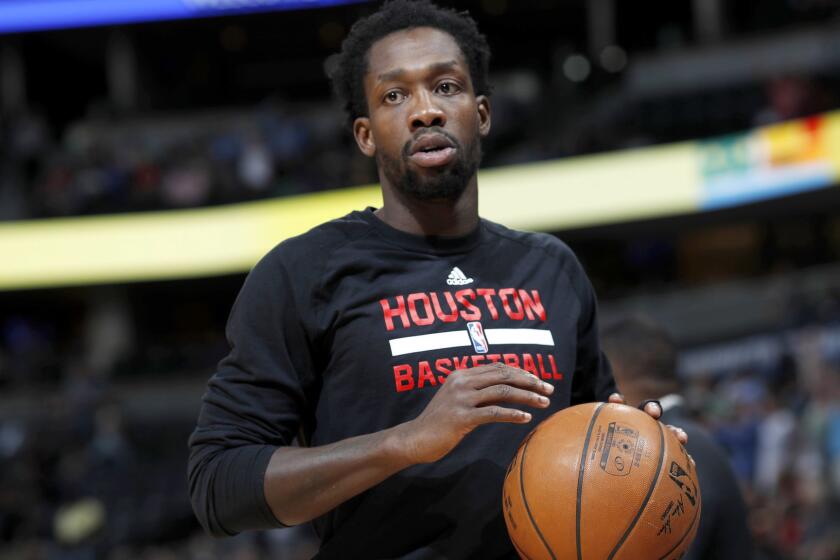 Houston Rockets guard Patrick Beverley (2) in the first half of an NBA basketball game Saturday, March 18, 2017, in Denver. (AP Photo/David Zalubowski)