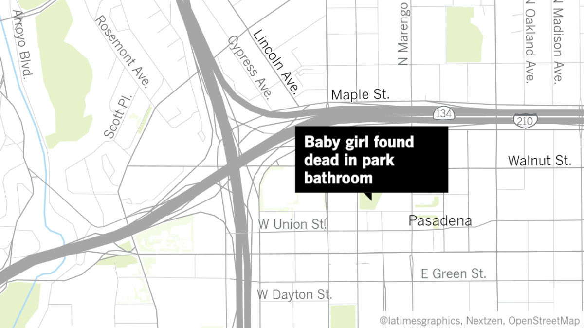 Maintenance workers found the body of a newborn girl Thursday in a restroom at Memorial Park in Pasadena, authorities said.