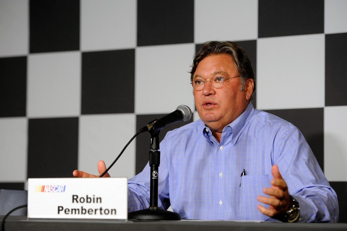 Robin Pemberton, vice president for competition of NASCAR, speaks with the media on Friday before practice at Michigan International Speedway.