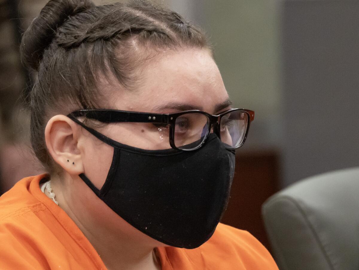 Ursula Juarez sheds a tear during a pretrial hearing