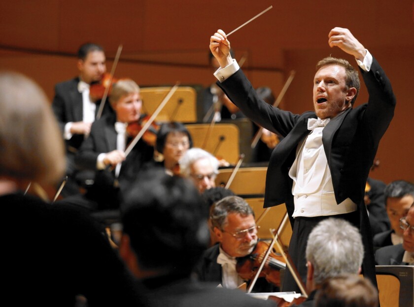 Daniel Harding conducting the Los Angeles Philharmonic at Disney Concert Hall on Friday evening.