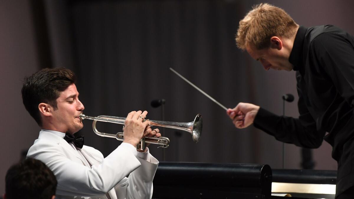 Soloist Tamás Pálfalvi and conductor Vasily Petrenko at the Hollywood Bowl on Thursday night.