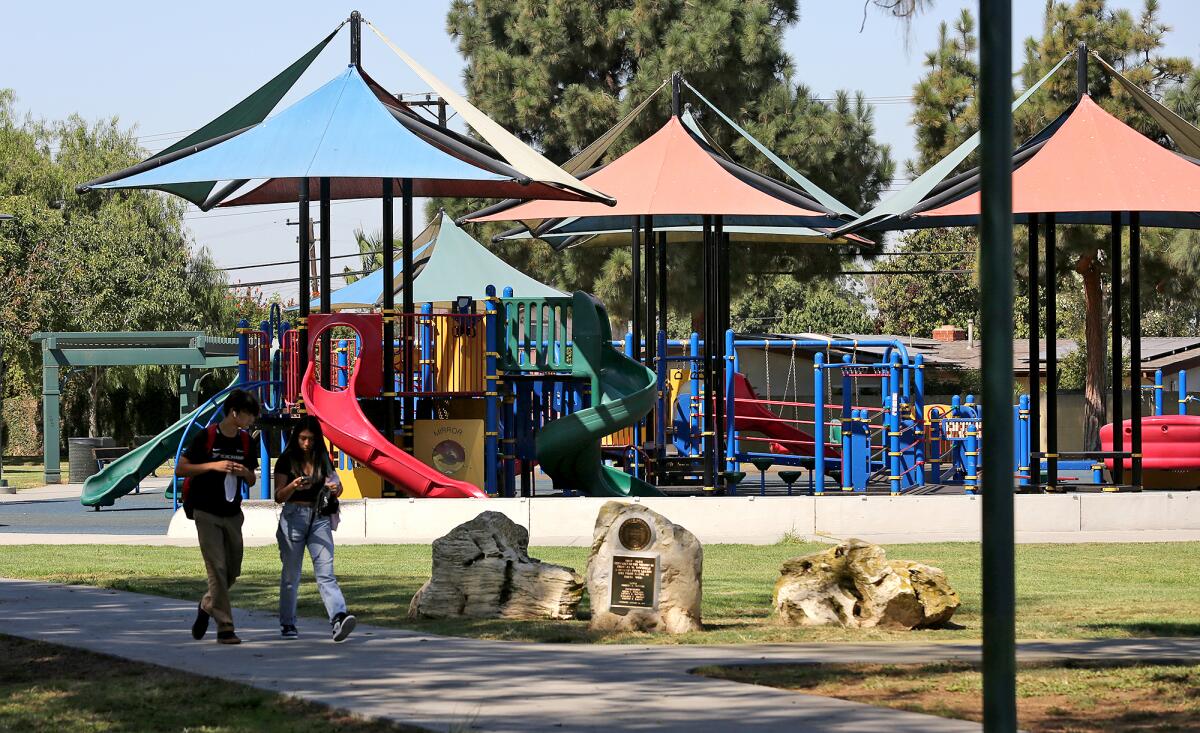 Costa Mesa reopened its playgrounds including TeWinkle Park, shown above.