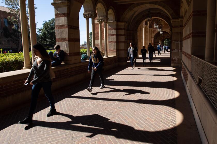 Los Angeles, CA., February 4, 2020 —Students on the campus of UCLA at Royce Hall on Tuesday, February 4, 2020 in Los Angeles, California. (Jason Armond / Los Angeles Times)