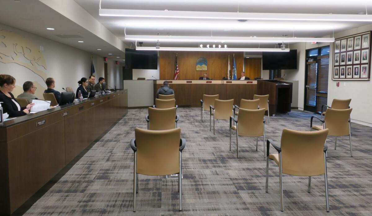 After sweeping countywide closures in response to the coronavirus were announced earlier in the week, the La Cañada Flintridge City Council on Tuesday conducted business largely remotely, providing social-distancing seating.