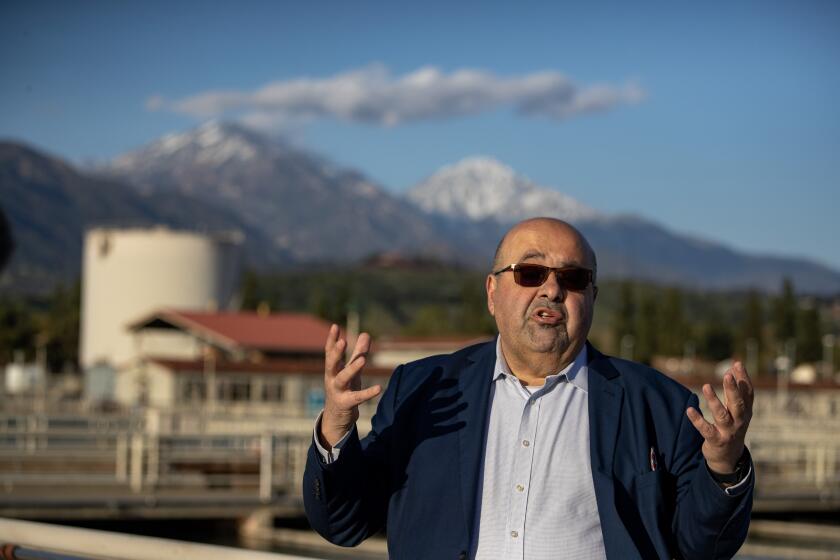 LA VERNE, CA - APRIL 04: Adel Hagekhalil, general manager and chief executive officer for the Metropolitan Water District of Southern California, speaks at Weymouth Water Treatment Plant in the city of La Verne, the first treatment plant built by Metropolitan in La Verne, CA. (Brian van der Brug / Los Angeles Times)