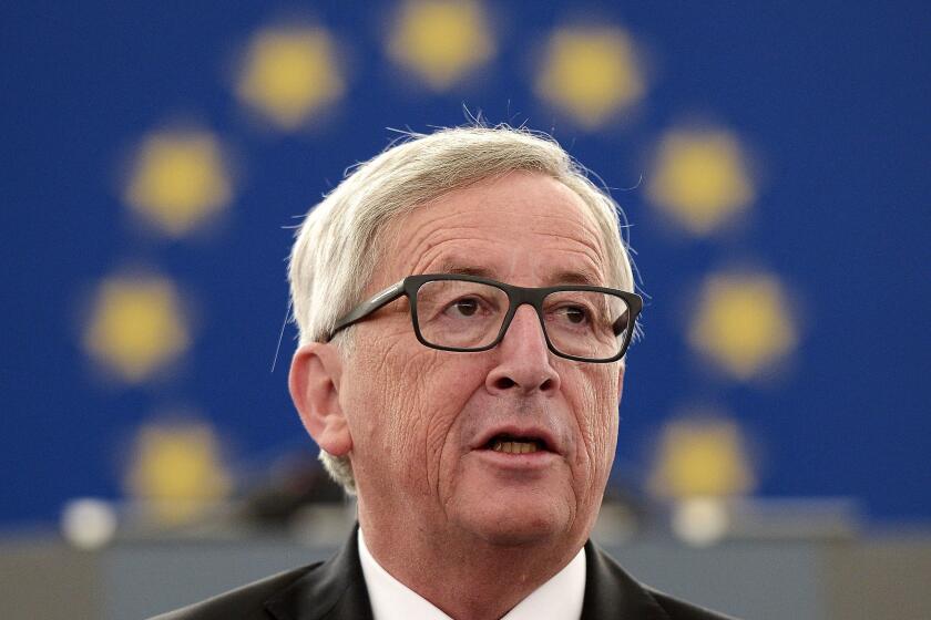 European Commission President Jean-Claude Juncker speaks about the refugee crisis Wednesday to the European Parliament in Strasbourg, eastern France.