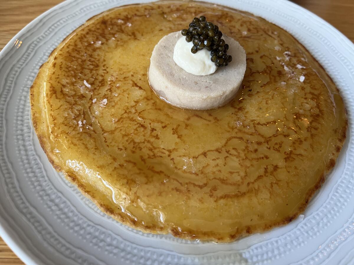 Hoecake and caviar at Herb & Sea restaurant in Encinitas.