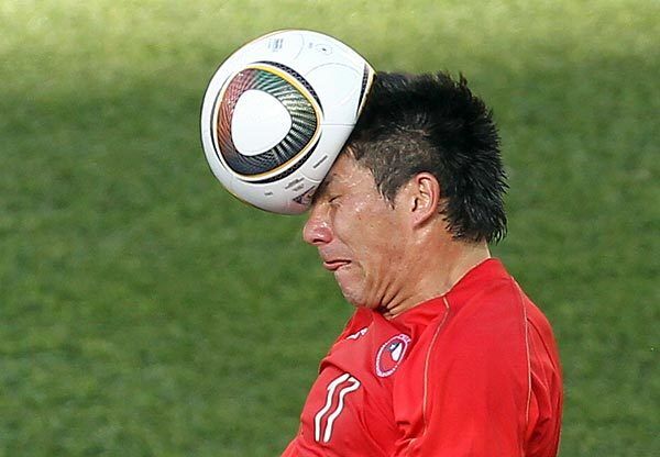 Chile defender Gary Medel is hit by the ball during the Group H first round 2010 World Cup football match vs. Honduras at Mbombela Stadium in Nelspruit, South Africa. Chile won, 1-0.