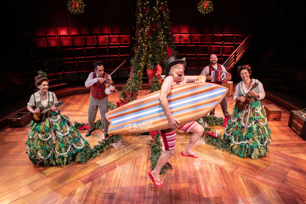 The cast of The Old Globe's "Ebenezer Scrooge's BIG San Diego Christmas Show."