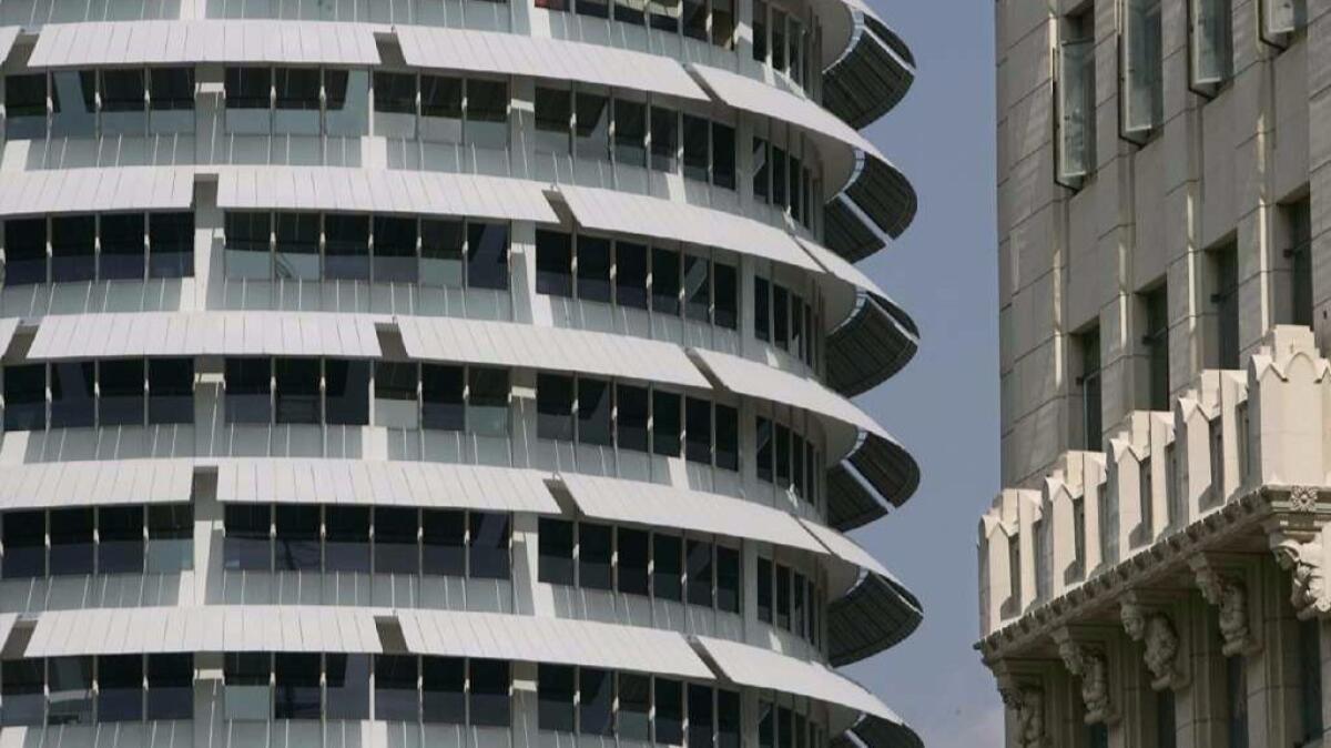 The Capitol Records building was designed by Lou Naidorf of Welton Becket Associates.
