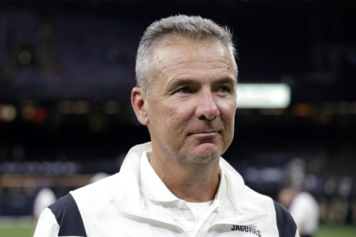 Jacksonville Jaguars head coach Urban Meyer walks off the field after a game against the New Orleans Saints on Aug. 23.