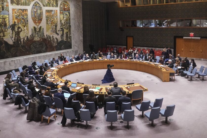 United Nations Security Council meet for the presentation of a humanitarian report on the Russian war in Ukraine, Tuesday Dec. 6, 2022 at U.N. headquarters. (AP Photo/Bebeto Matthews)