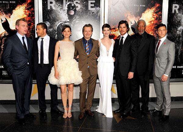 The stars came out as the long-anticipated "The Dark Knight Rises" finally emerged and had its Gotham, er, New York, premiere. Christopher Nolan, Tom Hardy, Marion Cotillard, Gary Oldman, Anne Hathaway, Christian Bale, Morgan Freeman and Joseph Gordon-Levitt pose together at AMC Lincoln Square Theater.
