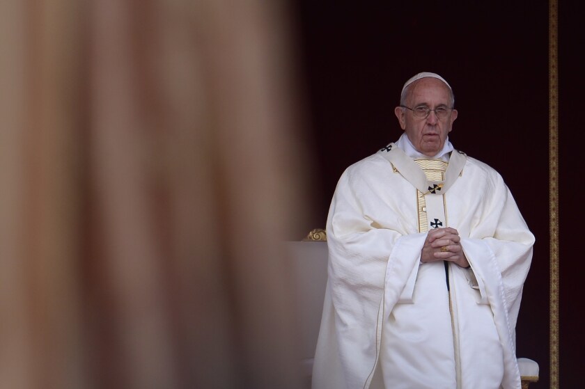 Pope Francis leads Mass on Oct. 18, 2015, at St. Peter's Square at the Vatican.