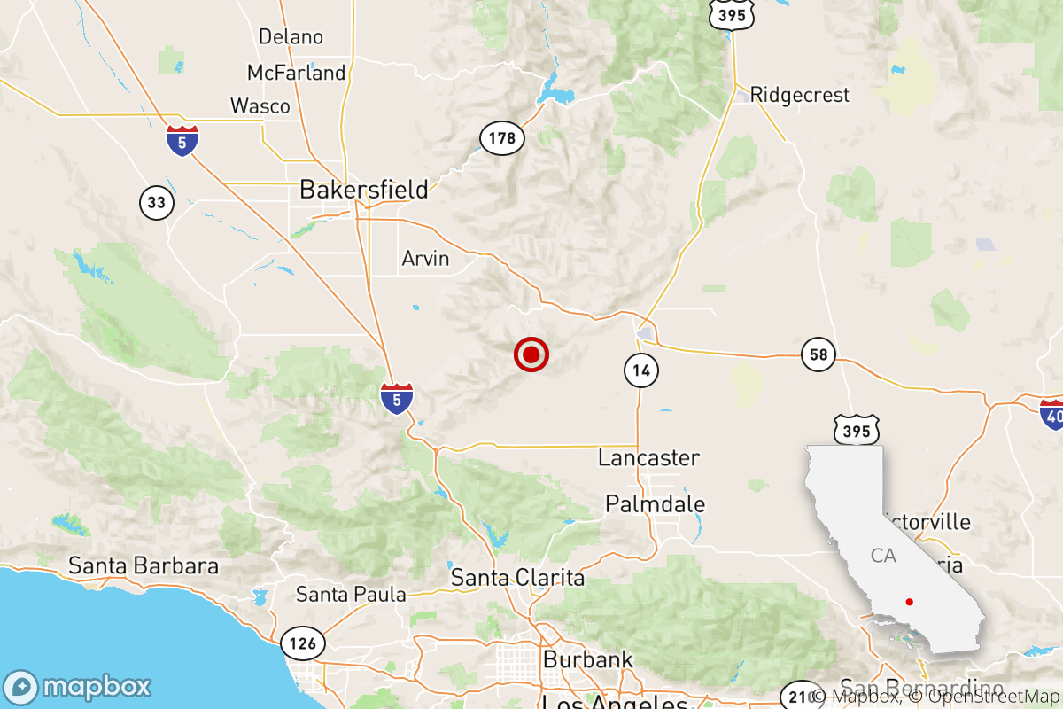 The location of a magnitude 3.5 earthquake Friday evening near Tehachapi, Calif.