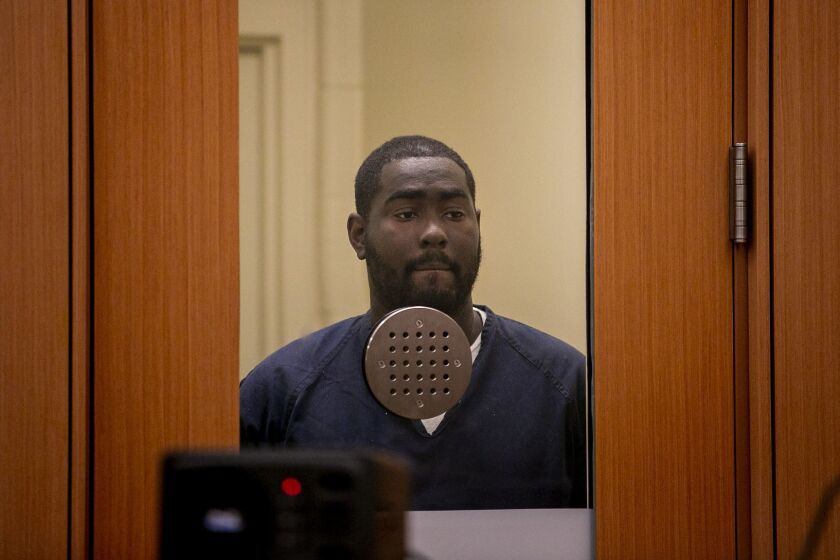 SAN DIEGO, CALIFORNIA, February 15, 2019 | Stefano Markell Parker pleads not guilty at an arraignment hearing to charges that allege he fired a high-powered rifle into The Asian Bistro in the Hillcrest neighborhood of San Diego, California. | PHOTO/SAM HODGSON Staff photographer, San Diego Union-Tribune. ©2019