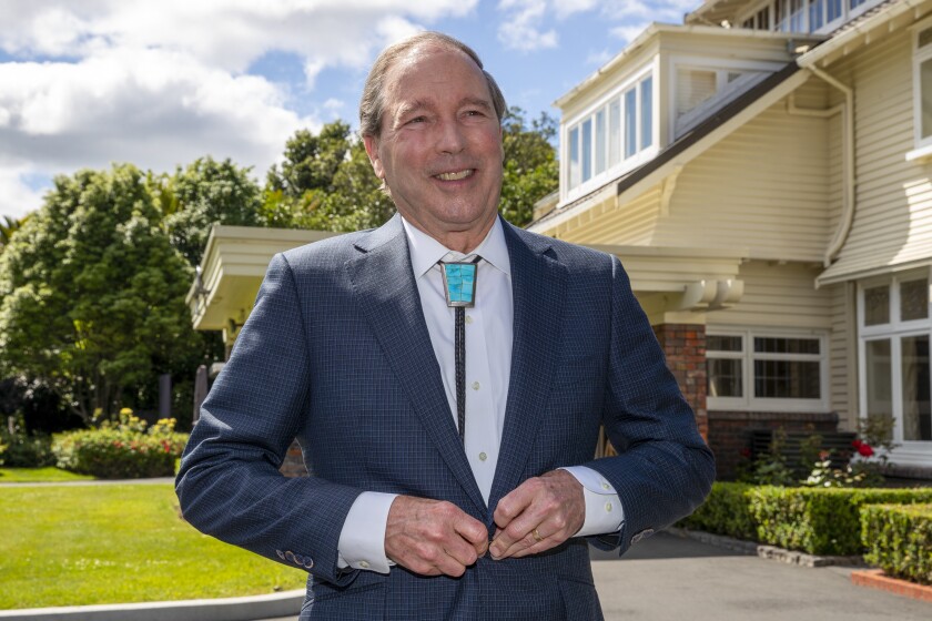 Tom Udall, the new U.S. ambassador to New Zealand at his residence in Wellington, New Zealand, Thursday, Dec. 2, 2021. Udall says he wants to find areas of common ground with China in a region where tensions often run high.(Mark Mitchell/NZ Herald via AP)
