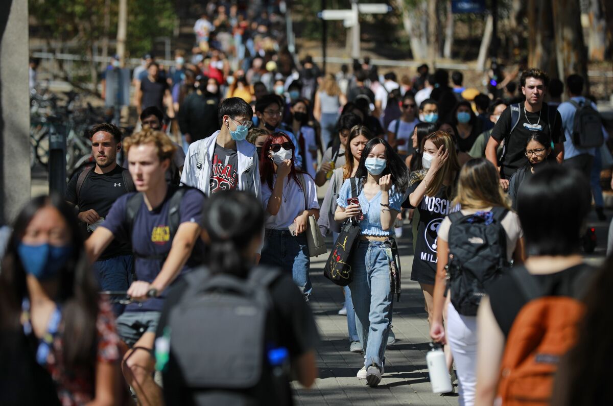 UC San Diego students walk on the campus in La Jolla in September.