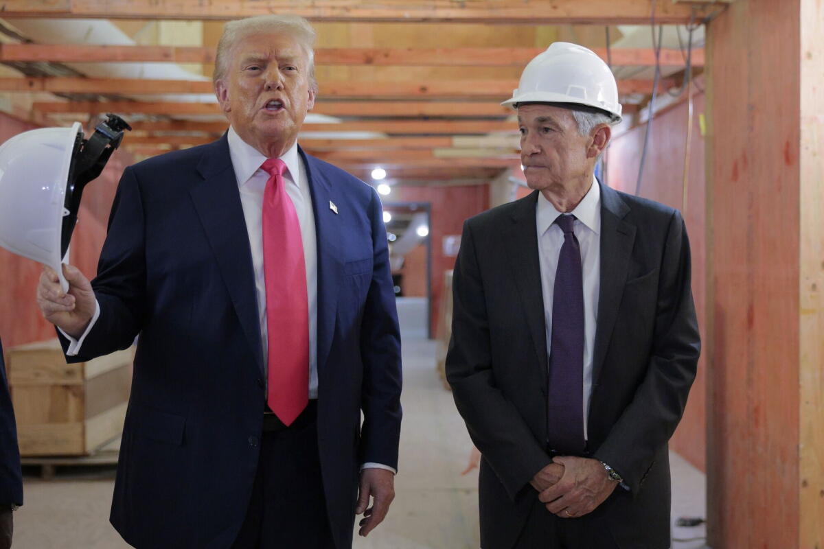 President Trump and Fed Chair Jerome Powell tour the Federal Reserve’s $2.5-billion headquarters renovation project.