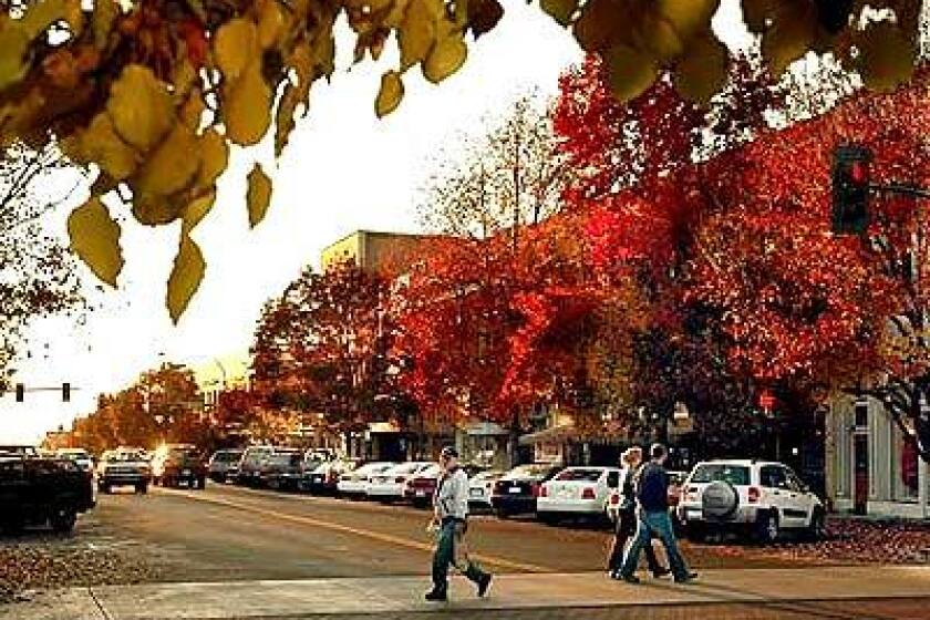 Main Street looks like middle America, with trees, benches and brick-edged sidewalks, but the shops and restaurants are going more