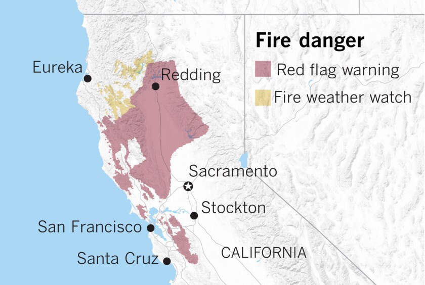 Map of fire danger in Northern California 