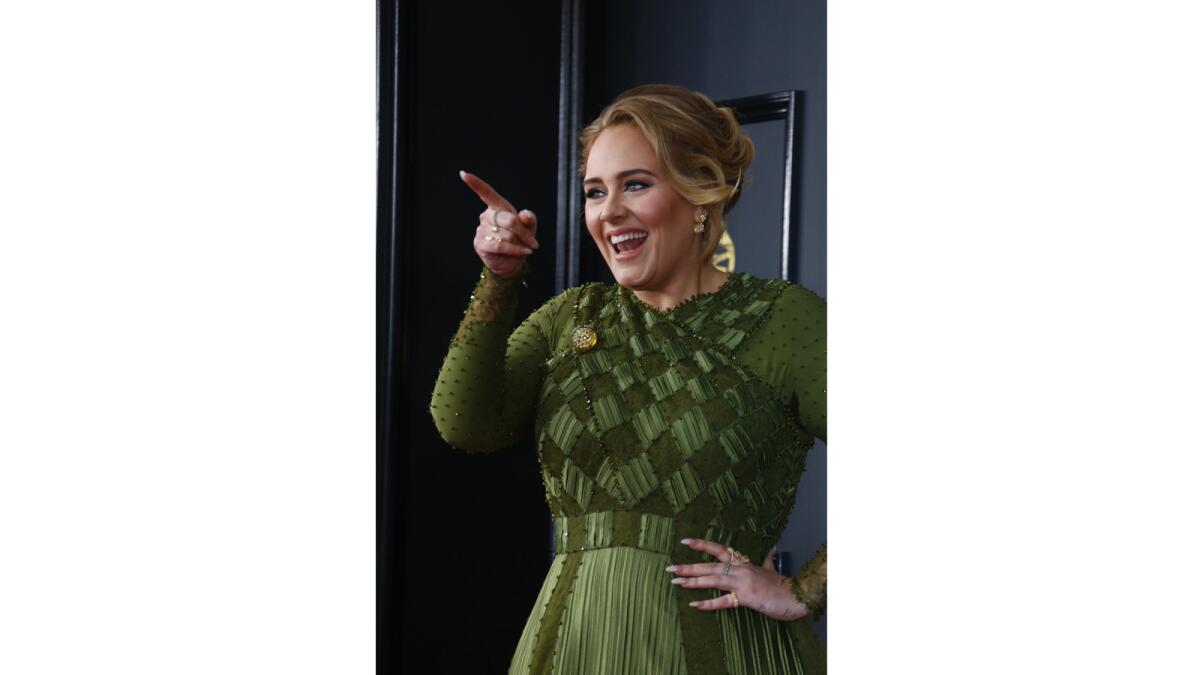 Adele during the arrivals at the 59th Annual Grammy Awards.