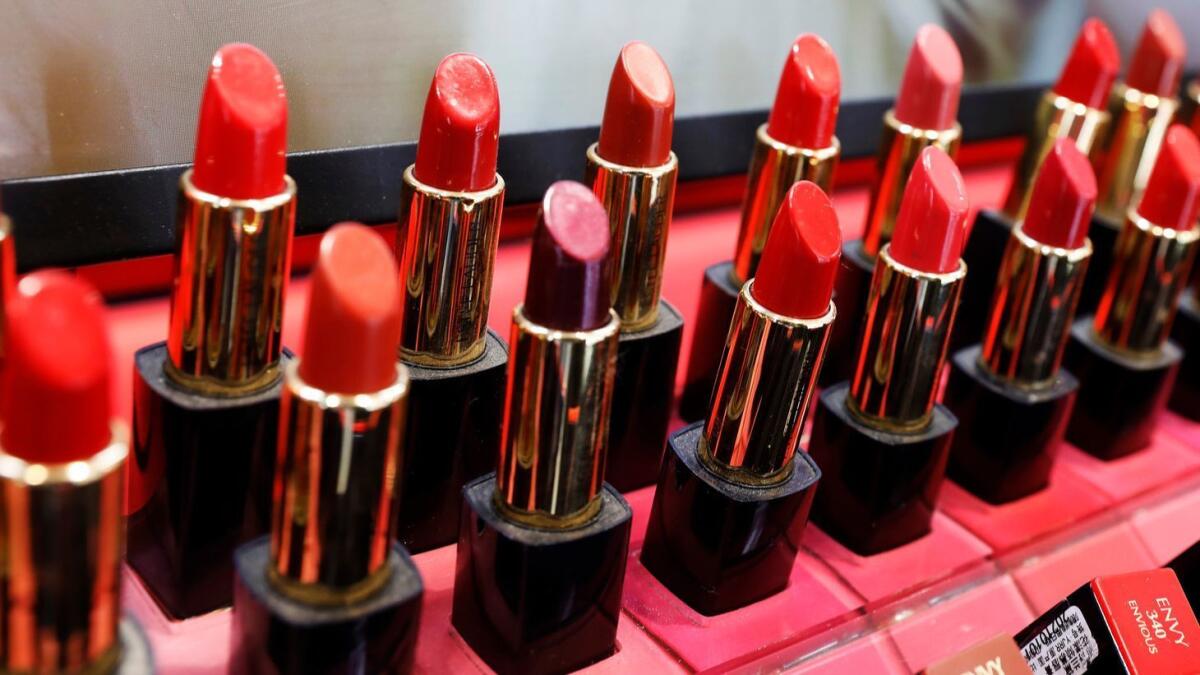 Lipsticks on display at a store.