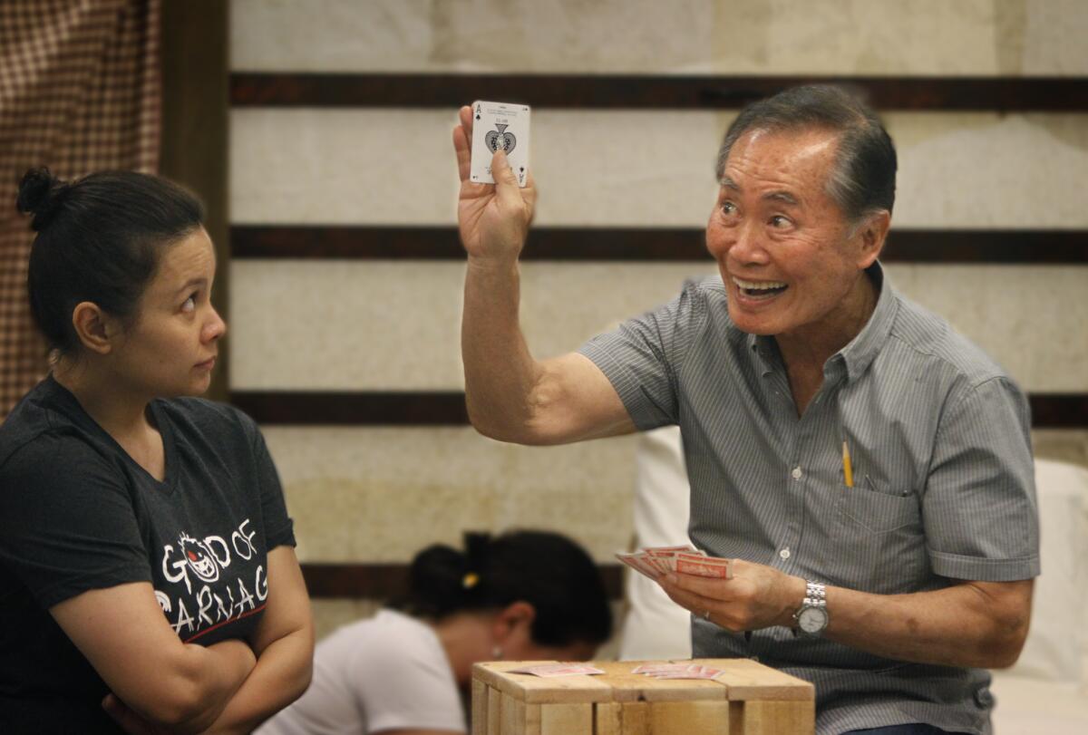 Lea Salonga and George Takei rehearsing "Allegiance" at the Old Globe Theater rehearsal hall in San Diego in 2012.