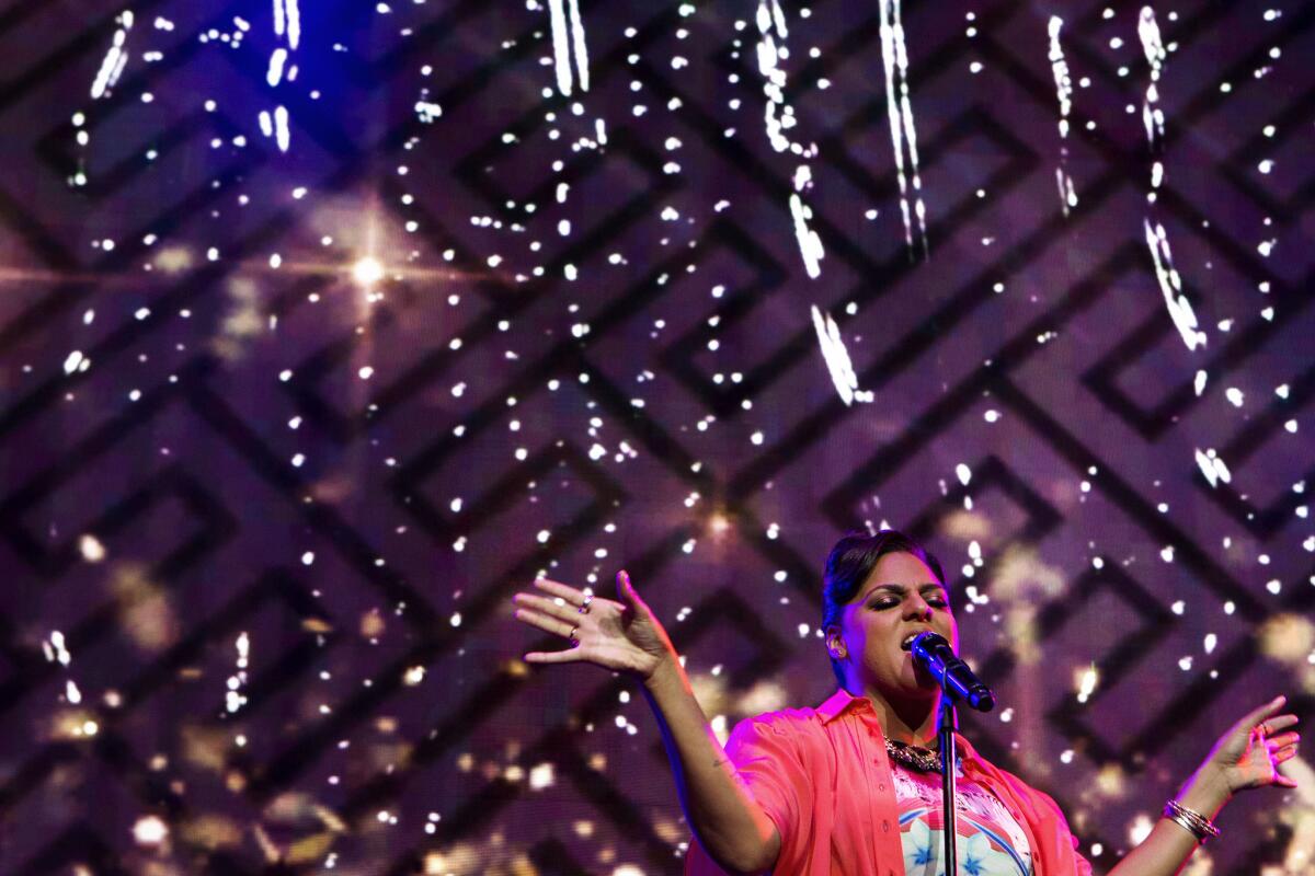 Marsha Ambrosius, shown performing at the 2014 BET Experience concert, is one of a dozen artists booked for the inaugural Los Angeles Soul Music Festival this weekend at Griffith Park.