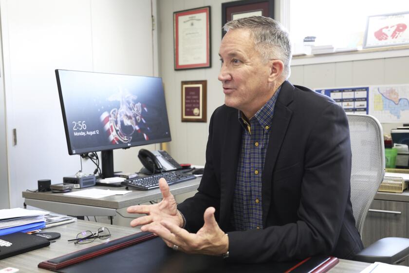 Rob Miller, superintendent of Bixby Public Schools, speaks about the Bible mandate in Oklahoma schools on Monday, Aug. 12, 2024, at the administration offices in Bixby, Okla. (AP Photo/Joey Johnson)