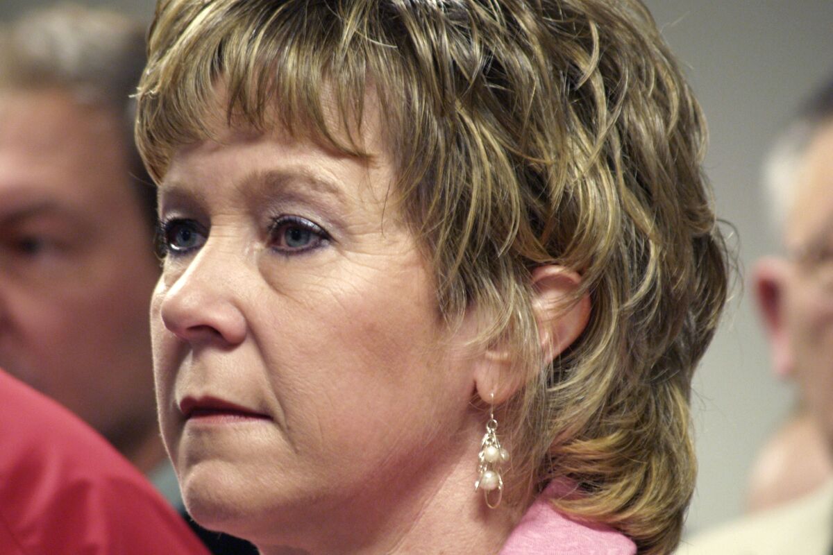 FILE - In this March 30, 2006, file photo, Jean Rounds is seen in Pierre, S.D. Rounds, the wife of Republican Sen. Mike Rounds of South Dakota, died Tuesday, Nov. 2, 2021. She was 65. (AP Photo/Joe Kafka, File)